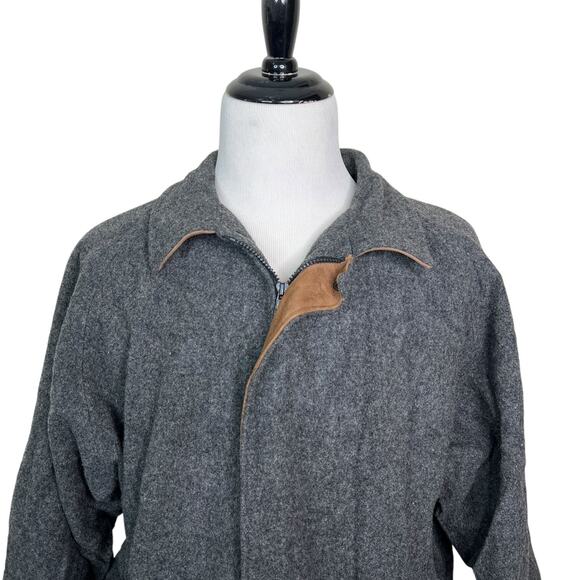 Woolrich VTG 80s Collared Bomber Jacket Flannel Lined Suede Trim Gray XXL Long - Picture 3 of 8